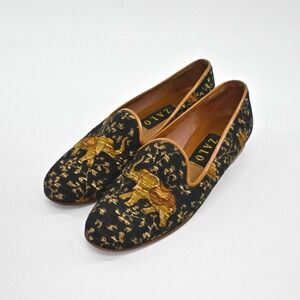 ZALO Womens Elephant Print Tapestry Flats Size 7N Slip On Loafer Shoe Retro Boho